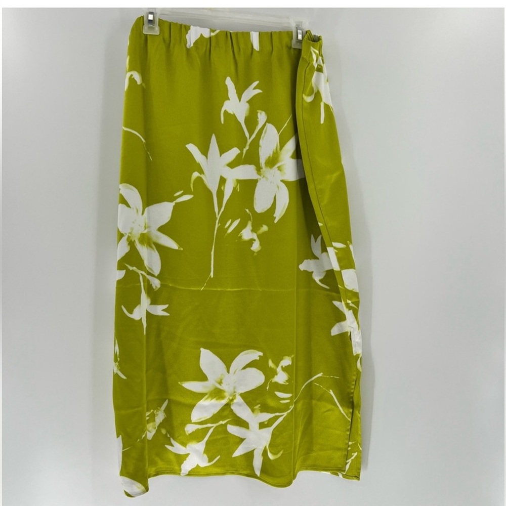 Calvin Klein Satin Green Floral Midi Skirt